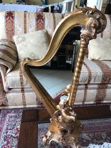Antique Harp Shaped Tabletop Mirror
