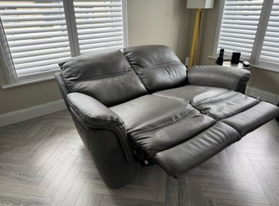 2-Seater Electric Grey Leather Sofa with USB charging ports