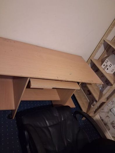 Large Natural Computer Desk without Keyboard Desk & Storage Shelves