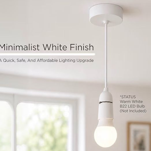 Ceiling Pendant Light Fitting 9 Inch White Bayonet Pendant for Ceiling, Pre Wired with Cord Grip Indoor Lighting