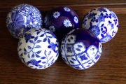 5 Beautiful Ornate Blue and White Ceramic Carpet Balls
