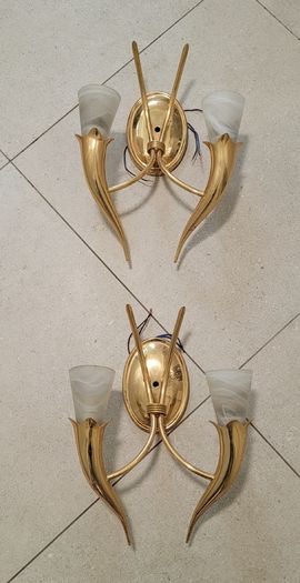 70s pair of brass wall lights in the style of Gio Ponti