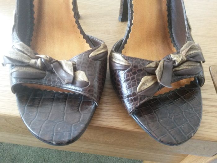 River Island chocolate brown peep toe high heels