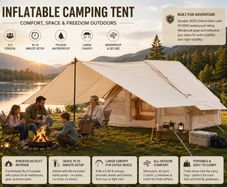 Inflatable Camping Tent 3 to 5 Person with Canopy Stove Jack and Air Pump
