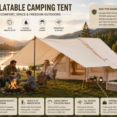 Inflatable Camping Tent 3 to 5 Person with Canopy Stove Jack and Air Pump