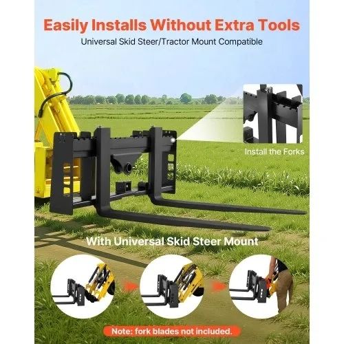 Skid Steer Pallet Frame, 1814 kg Rated Load Capacity, 115 cm Pallet Fork Frame Attachments