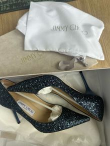 Jimmy Choo navy glitter heels