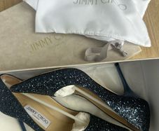 Jimmy Choo navy glitter heels