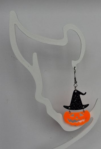 Glitter Witch Hat Jack O' Lantern Pumpkin Earrings