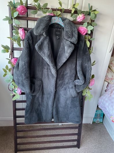 coat new look charcoal grey fake fur coat size 10
