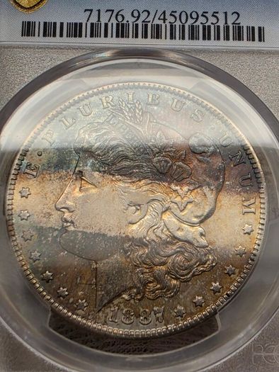 USA United States Silver 1887 O Morgan Dollar PCGS Uncirculated Details Beautiful Toning