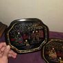 3 Vintage Asian Scene Metal Trays Image 2