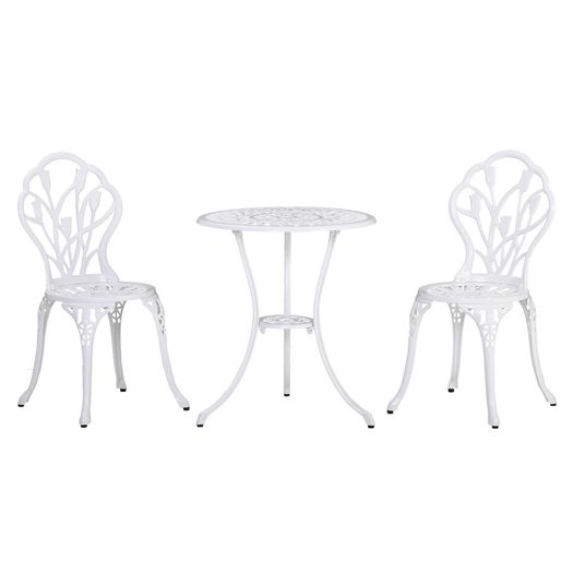 3PCs Garden Table Set Bistro Set Round Table with Umbrella Hole and 2 Chairs for Outdoor Indoor Patio Balcony Aluminium