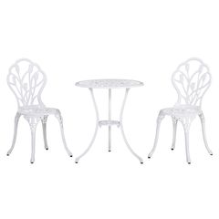 3PCs Garden Table Set Bistro Set Round Table with Umbrella Hole and 2 Chairs for Outdoor Indoor Patio Balcony Aluminium