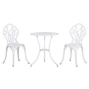 3PCs Garden Table Set Bistro Set Round Table with Umbrella Hole and 2 Chairs for Outdoor Indoor Patio Balcony Aluminium