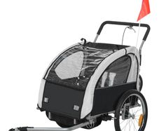 2in1 Kids Bike Trailer Stroller with 5Point Harness Safety Flag Wind Cover Black