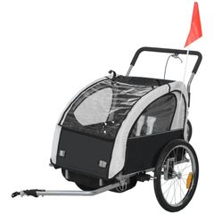 2in1 Kids Bike Trailer Stroller with 5Point Harness Safety Flag Wind Cover Black