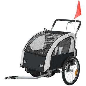 2in1 Kids Bike Trailer Stroller with 5Point Harness Safety Flag Wind Cover Black