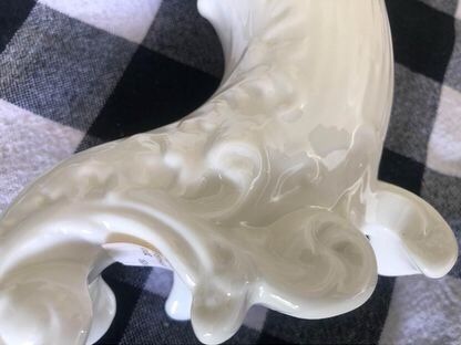 Belleek Cornucopia Shell and Scroll Vase Gold Trim 8th Mark