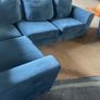 Blue velvet corner sofa with matching chair Image 4