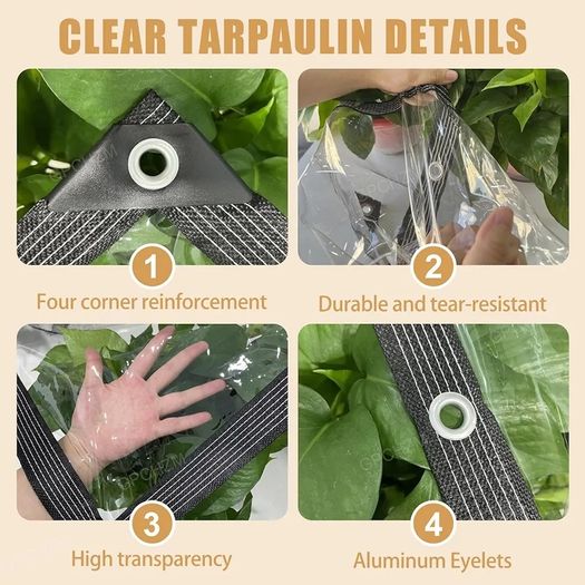 Clear Tarpaulin Waterproof Heavy Duty 2mx3m PVC Transparent Sheet with Reinforced Edges & Eyelets for Camping,Garden,Gazebo & Outdoor Roof Protection