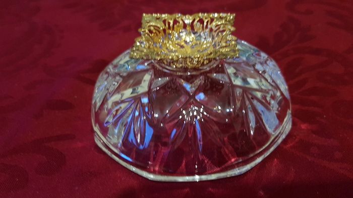 Killarney Crystal Cut Crystal Glass Congratulations On Your Wedding Lidded Jewelry Dish / Bowl With 22 Carat Gold Cover Handle and Footed Base Finishing Made In I