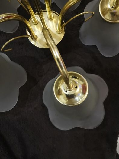 Metallic clour gilden + Glass shaped flushed mount light vintage living room semi flush chandlier with frosted glass shades.