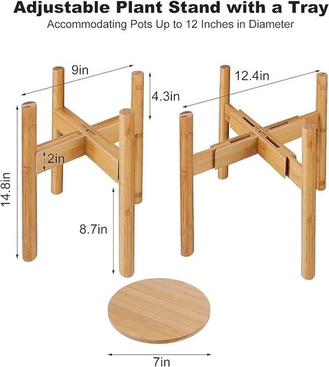 NEW SALE | Indoor Plant Stands with Planter Pot Tray, Adjustable Size Fits 8.5 9 10 11 to 12 Inch Pots, Wood Planter Rack, Mid Century Modern Display Rack Rustic Decor