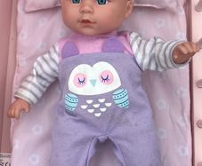 Small baby doll with onesie & headband EUC