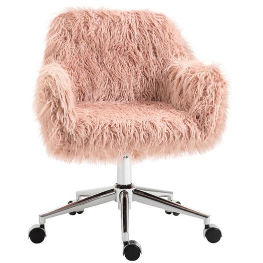 Faux Fur Desk Chair, Swivel Vanity Chair with Adjustable Height and Wheels for Office, Bedroom (FREE SHIPPING)