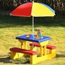 Kids Garden Furniture with Table and 2 Benches for Kids with Parasol Set for Backyard, Patio (Yellow) Image 3