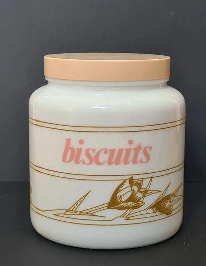 Candlelight England Milk Glass Canisters Flour & Biscuits vintage Jars Set