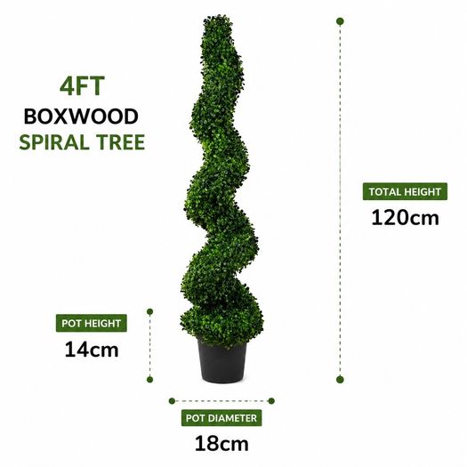 Pair of Artificial 120cm 4ft Boxwood Spiral Topiary