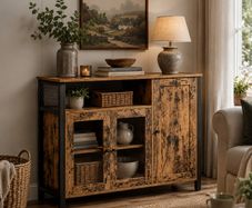 Industrial Sideboard Storage Cabinet Brown Black 110 cm