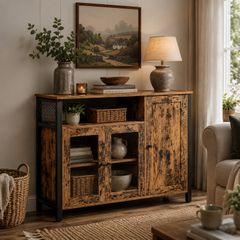 Industrial Sideboard Storage Cabinet Brown Black 110 cm