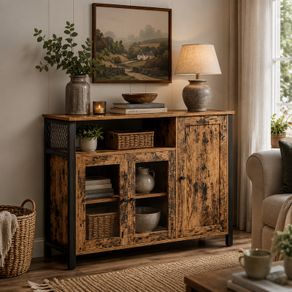 Industrial Sideboard Storage Cabinet Brown Black 110 cm