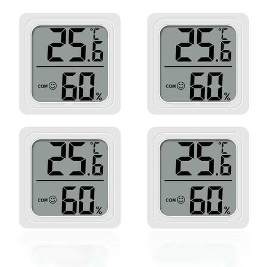 4PCS Room Thermometer, Digital Room Hygrometer Accurate Temperature Humidity Meter Gauge Monitor Indoor Humidity Meter Large LCD Display Celsius for House Greenhouse Baby Office Garden Cellar (White)