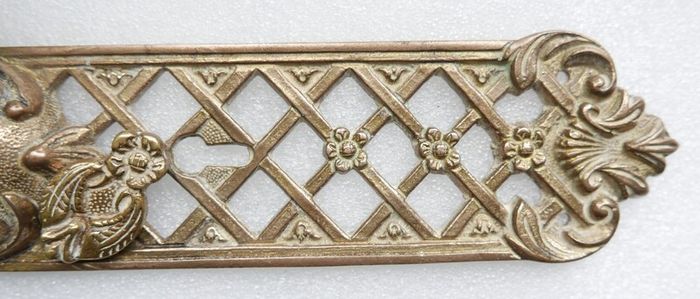 Monumental 11" Vintage Baroque Lattice Cast Brass Door Handle