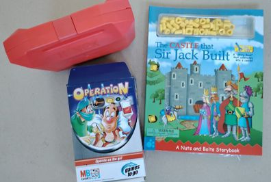 Vintage Kids Building & Games Bundle - 2003/2005 (K'NEX, Travel Operation, Interactive Book)