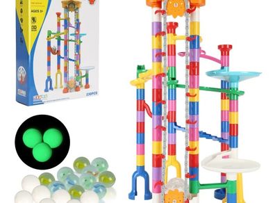 Marble Run Set 230 PCS with Motorized Elevator & 15 Marbles |STEM Building Toy for Kids
