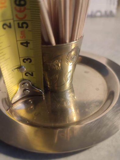 Small Brass Pot  Toothpick Set on on small brass trey.
