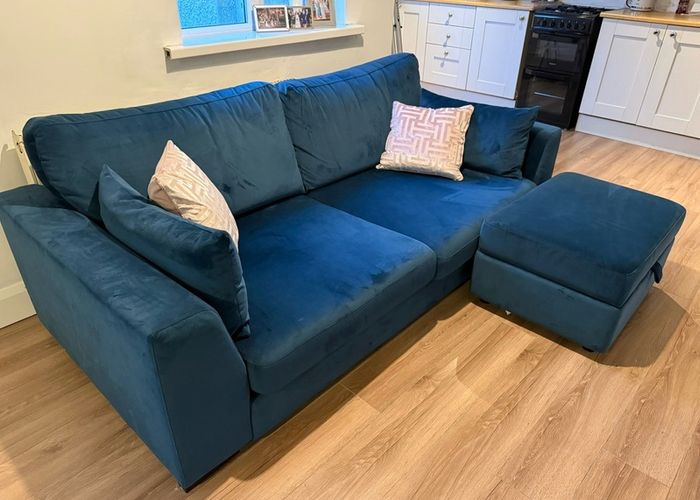 DFS Navy Plush Sofa