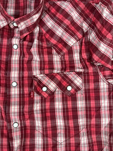 Vintage Levis Red Check Shirt Size M Mens - Pearl Snap