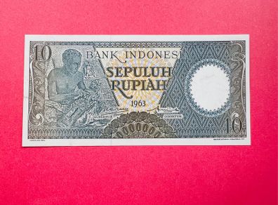 Indonesia   10 RUPIAH  1963  . Pick  89 ( Uncirculated )