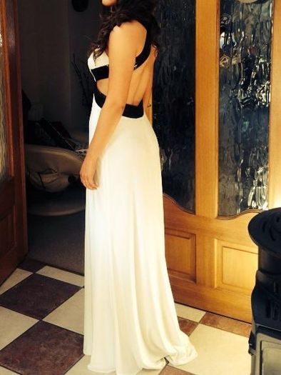 Long cream and black backless dress for sale