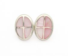 925 Vintage Sterling Silver & Pink Mother of Pearl Stud Earrings