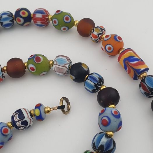 Vintage Venetian Style Mix Glass Beads & Old Face Pendant Necklace