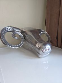Large Ram Head Metal Sculpture Wall Hanging