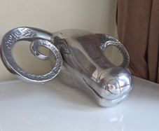 Large Ram Head Metal Sculpture Wall Hanging