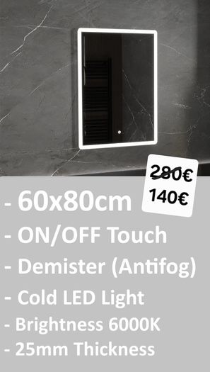 LED Bathroom Mirror 60x80cm Antifog
